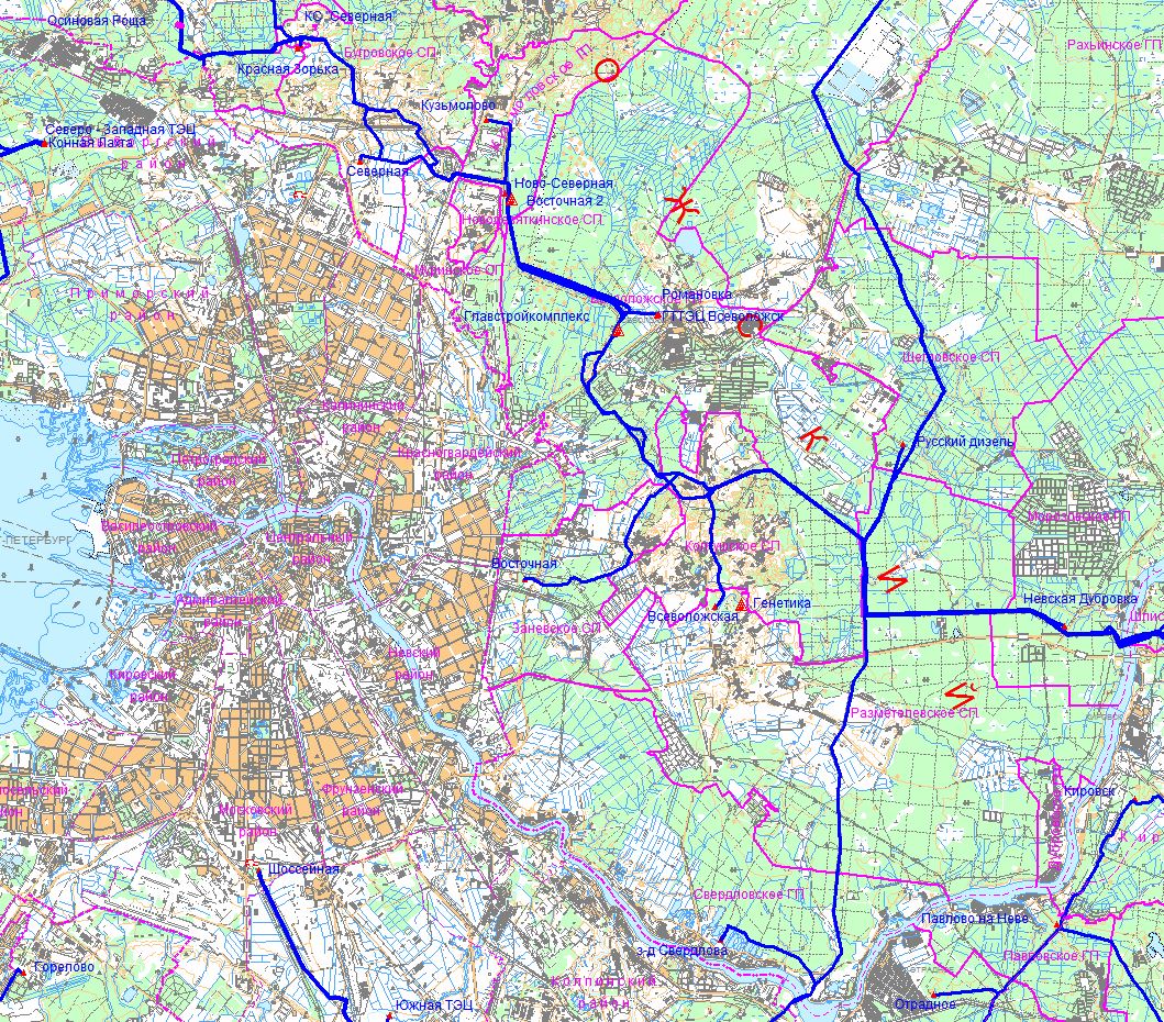 Карта газовых труб ленинградской области